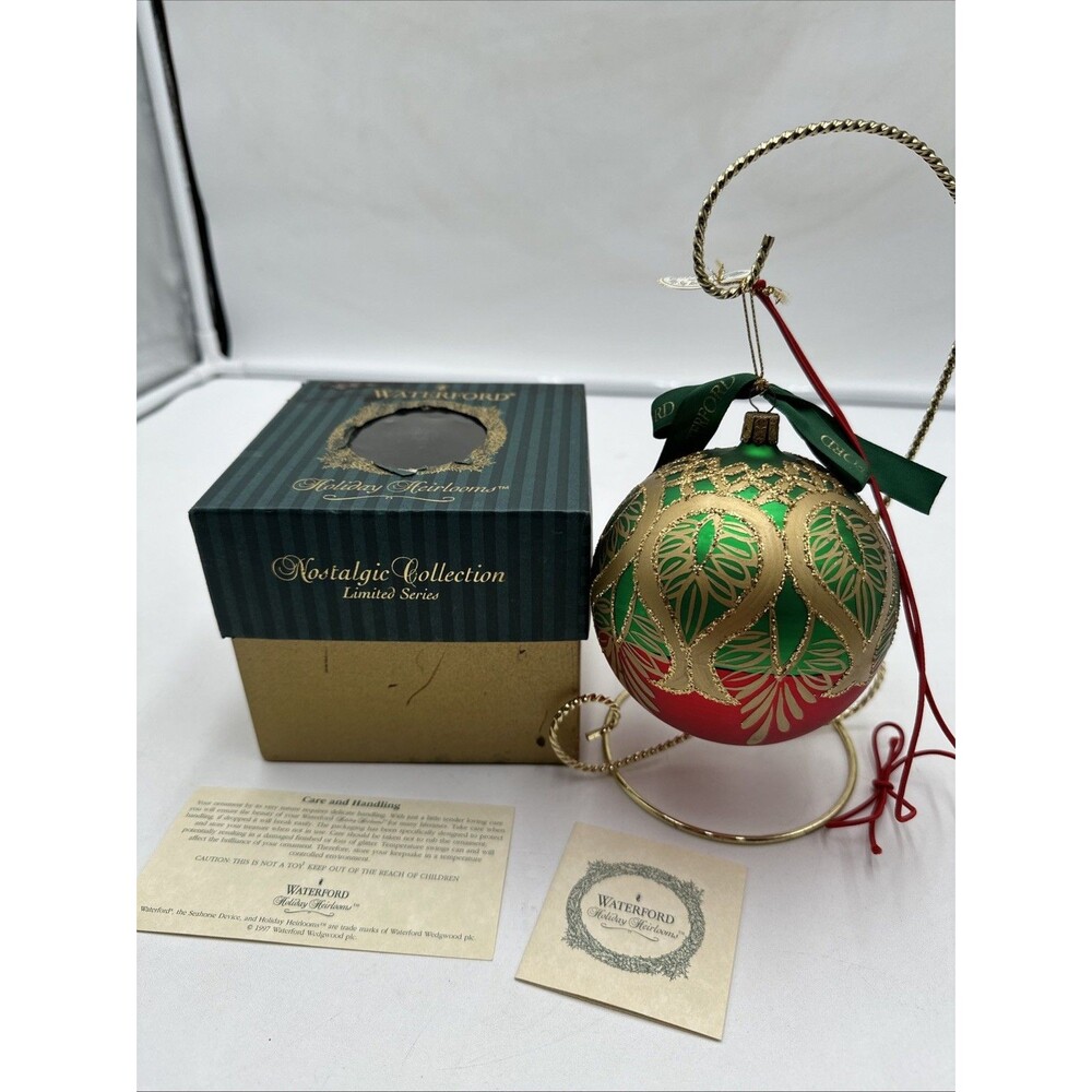 Waterford Holiday Heirloom Peacock Grande Ball Glass Christmas Tree Ornament Vtg